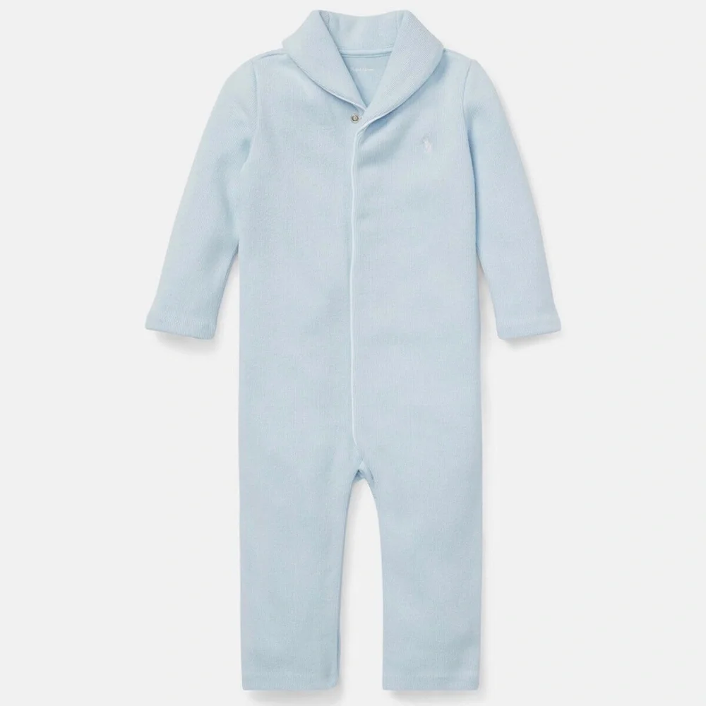 Ralph Lauren Childrenswear Unisex French Rib Shawl Light Blue Coverall - 6M